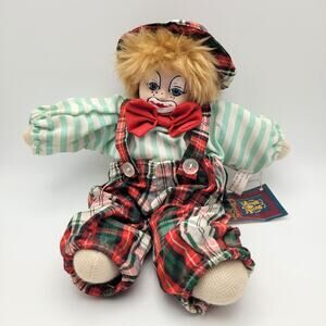 Classic Treasures Porcelain Clown Doll Sand Body Katlyn Sitting Down Plaid 9"